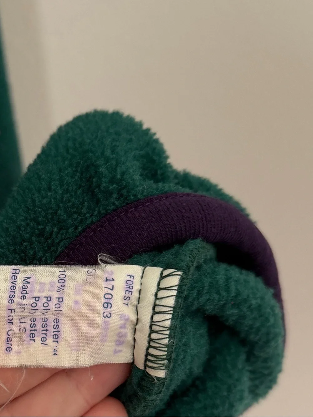 VTG 90s Woolrich Snap-T Fleece Pullover Forest Green Purple Trim Made in USA M
